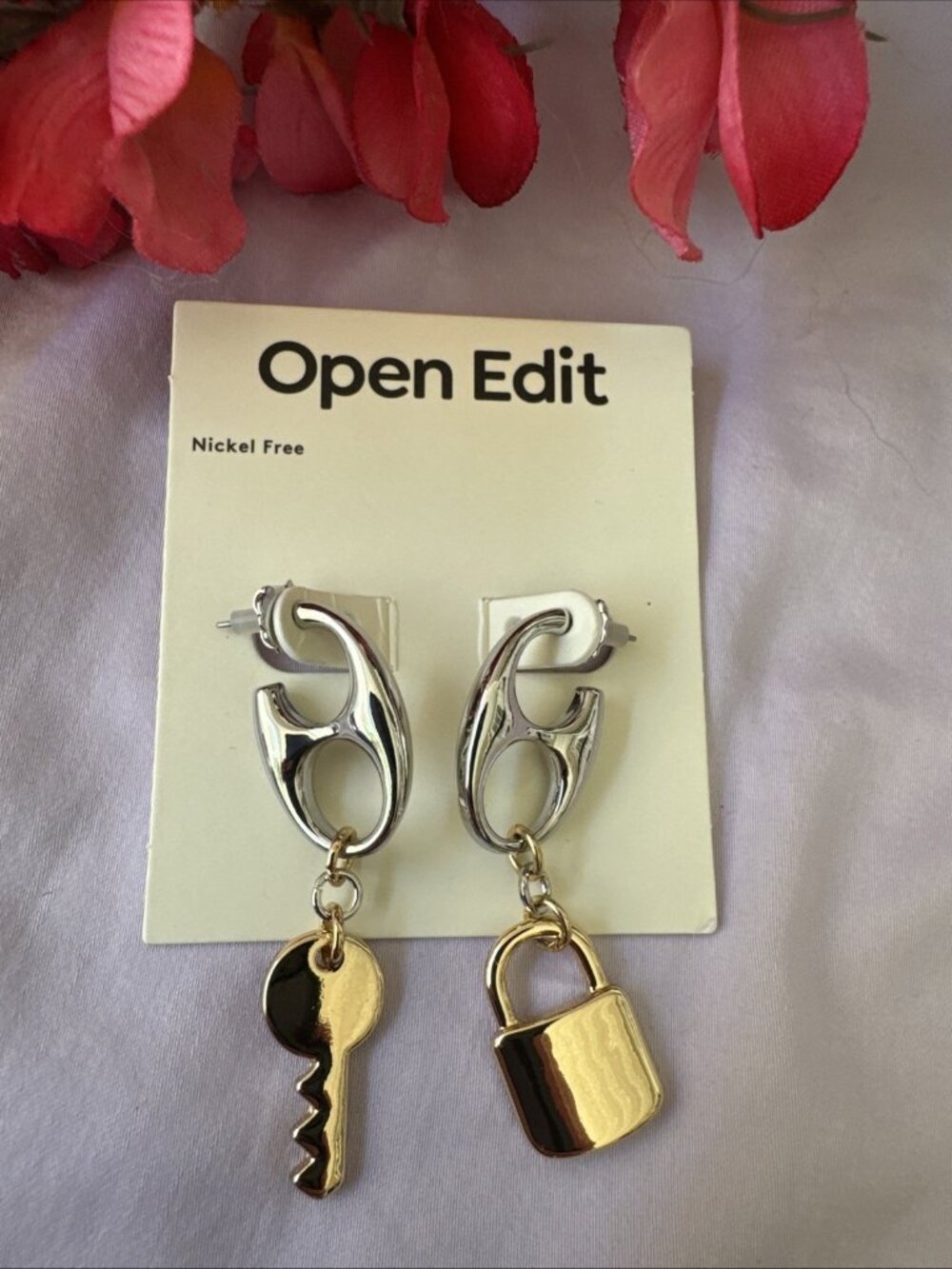 OPEN EDIT EARRINGS NICKEL FREE Silver/Gold Tone Lock Key Charms Mariner NEW